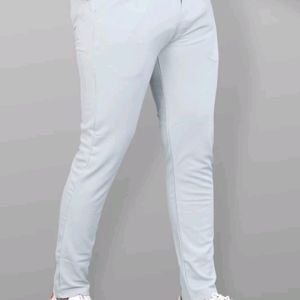 Men Slim Fit Grey Lycra Blend Trousers