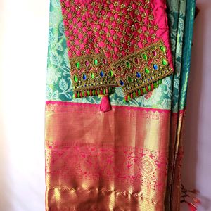 Pattu Saree With Heavy Maggam Blouse