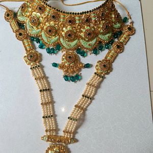 One Time Use Green And GoldenJewellery Set