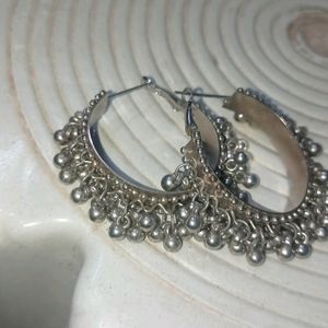 Silver Oxidised Hoop Earrings