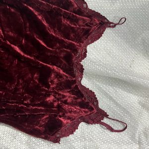 Maroon Velvet Bodysuit Top