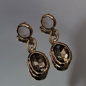 Black Oval Stud Drop Earrings