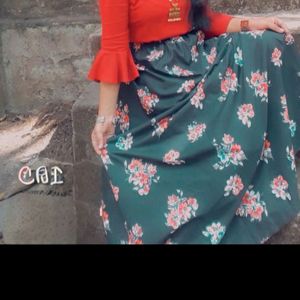 Ethenic Floral Long Skirt