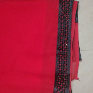 Beautiful Red Saree With Black Border