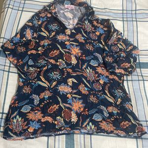 Navy Blue Floral Short Kurta