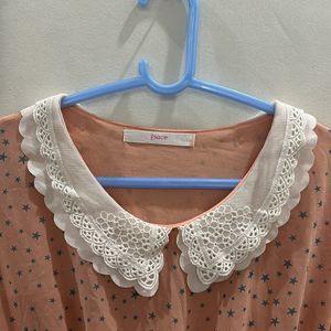 Peach Star Print Dress With Collar