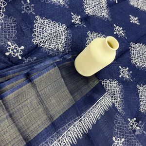 Indigo Cotton Saree - Brand New
