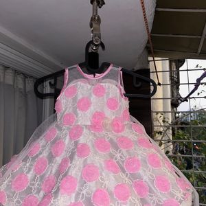 Girls Pink Dress With Flowers All Over