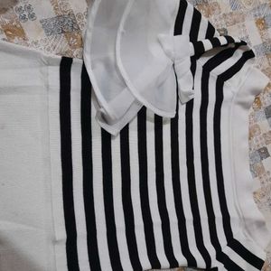 Off Shoulder Black And White Strip Top