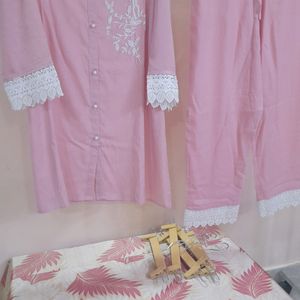 Peach Pinkish Cord Set/night Suit