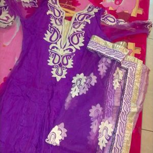 Lavender Net Dress With Duppata