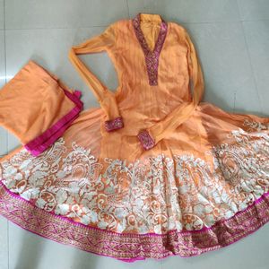 Gorgeous Orange Anarkali Full Flare Festive