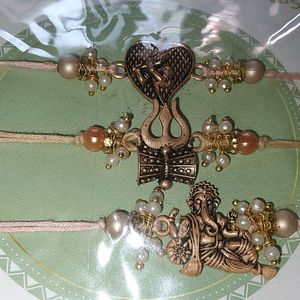 Set Of 3 RAKHI- Krishna, Ganesha, Shiv Trishul