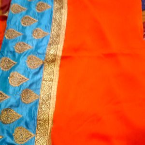 ORANGE AND BLUE SAREE