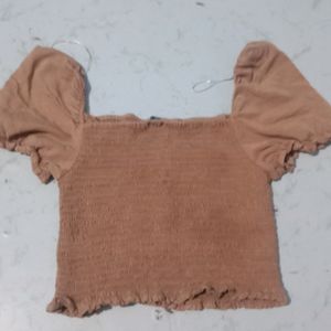 Brown Puffed Sleeve Top