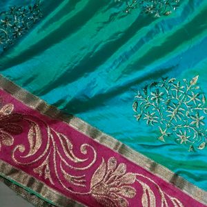 Beautiful Multi Shaded Satin Soft Saree