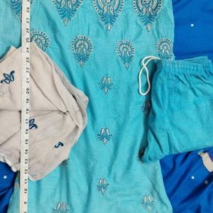 A Sky Blue Pure Cotton Suit Set Dupatta Legging