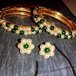 Handmade Pearl Bangles With Earnings