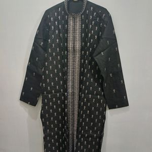 Jamewar Silk Kurta Chudidar Set (Black)