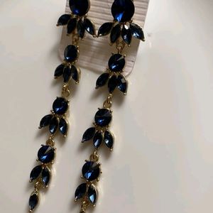 Beautiful Blue And Golden Party Wear Earrings.