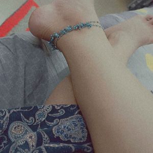 2 Piece Cyan Blue Jewellery (Necklace+Bracelet) Can Be Worn As Anklet