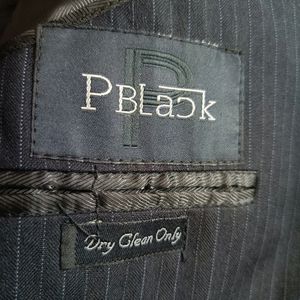 PBlack Men Classic Striped Black Formal Blazer