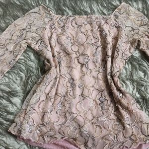 Brown Fairycore Net Thread Embroided Top