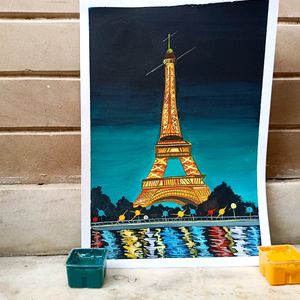 Eiffel Tower Painting On A4 Sheet