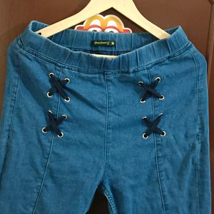 Criss Cross Designed Denim Jeggings