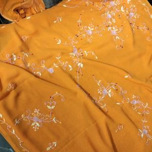 Stone Work Orange Saree With Blouse