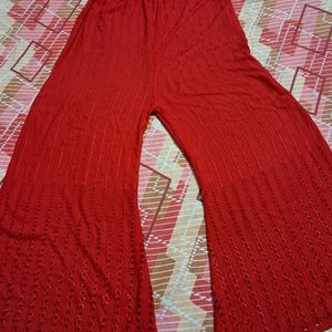 Red Plazo With Chikankari