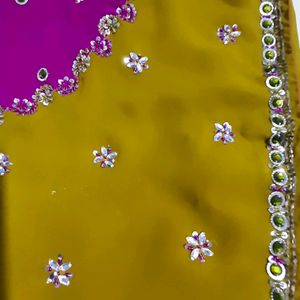 Beautiful Party Wear Kundan Saari With Blouse