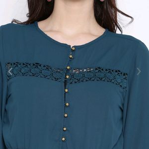 Teal Green Semi-Sheer  Polyester Maxi Top