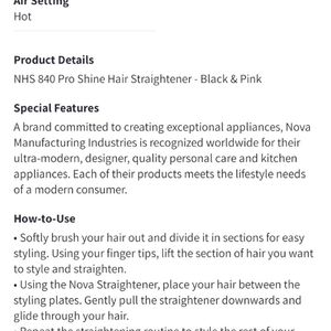 Nova Hair Straightener New