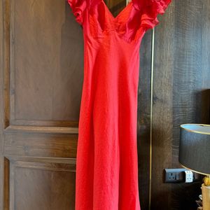 Forever New Red Rylie Ruffle Shoulder Midi Dress