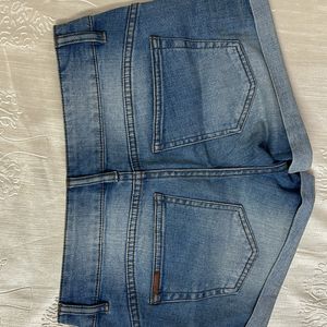 Blue Denim Mid Waist Shorts