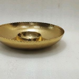 Snack And Dip Metal Server With Gold Finish