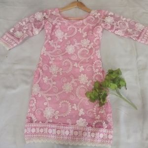 Pink Chickenkari Kurta For Women