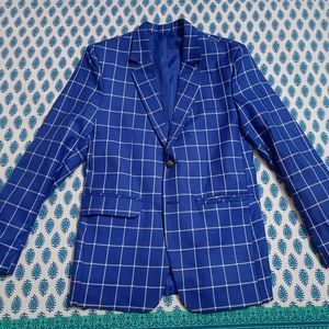 Men Partywear Checked Viscose Rayon Blue Blazer