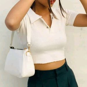 White Polo Crop Top (XS)