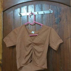 Brown Ruched Crop Top