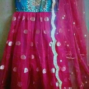 Red Colour Long Frock With Duppata