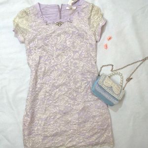 Korean Beads Embedded Lace Dress💜