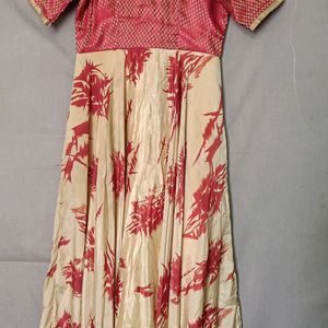 Red And Cream Long Frock For Small Gathering