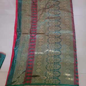 Saree Red With Green Border