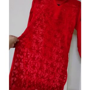 RED CHICKEN EMBROIDERY KURTA FOR WOMEN