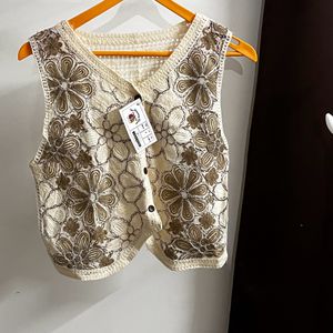 New Beige Crochet Vest Top