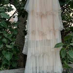 Cream Tulle Layered Skirt