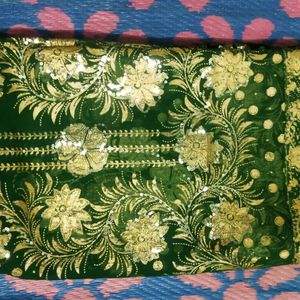 Green Saree With Full Of Golden Design