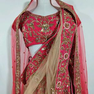 Pink Hand Embroidered Lehenga Choli (Women's)